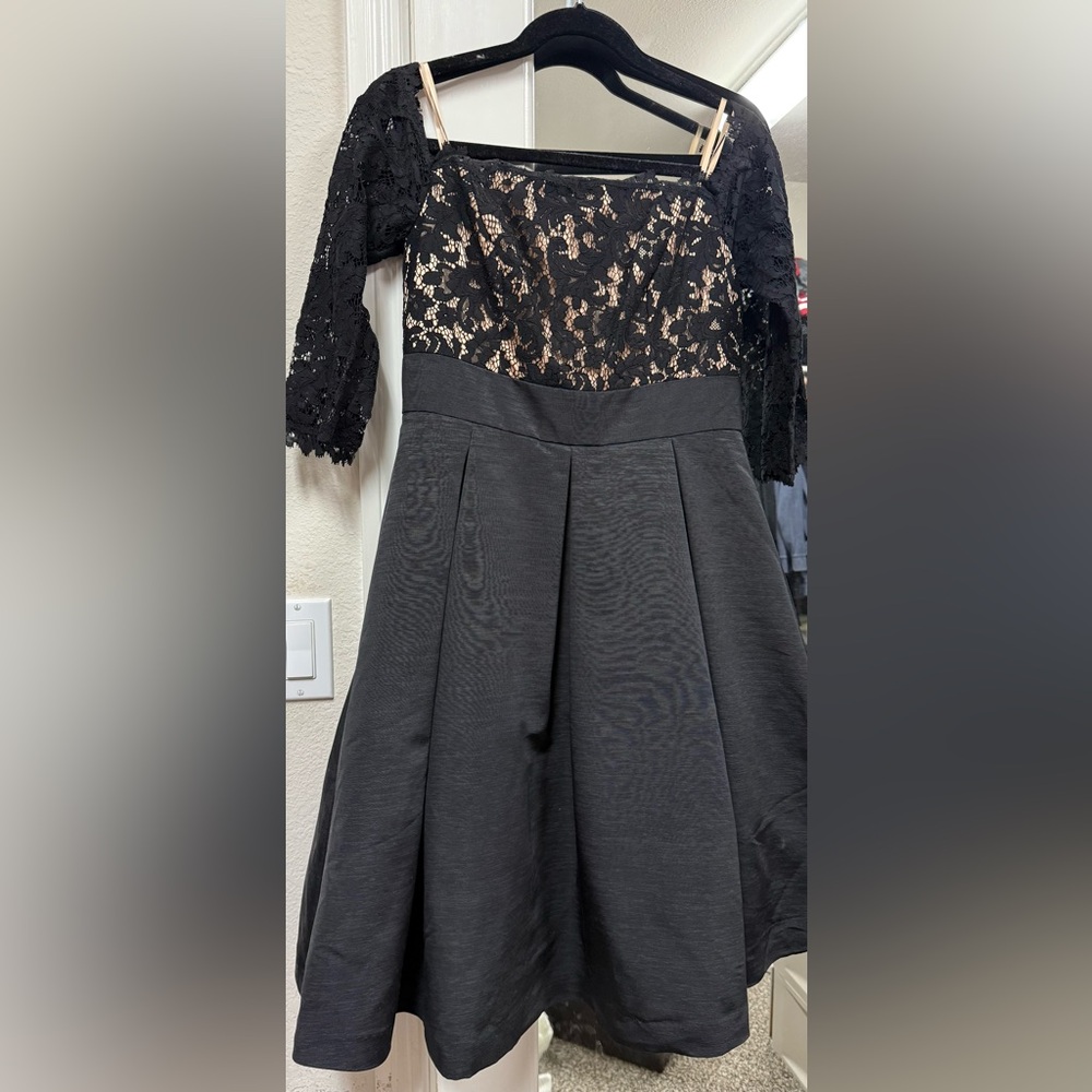 Eliza J Black Pleated Midi Dress with Square Neck